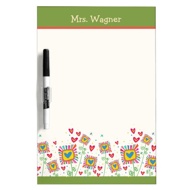 Cute Whimsical Flowers Hearts Custom Teacher  Dry Erase Board (Front)
