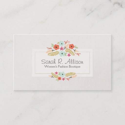 Customizable Cute Whimsical Flowers Fashion Boutique Linen Look Business Card