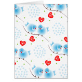 Cute Whimsical Fluffy Blue Love Birds Red Hearts (Front)