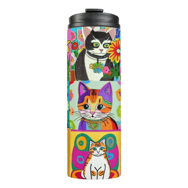 Cute Whimsical Folk Art Cartoon Cats  Thermal Tumbler (Front)