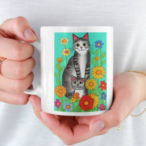 Cute Whimsical Folk Art Cat and Kitten Quote Coffee Mug