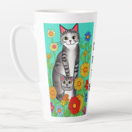 Cute Whimsical Folk Art Cat and Kitten Quote Latte Mug