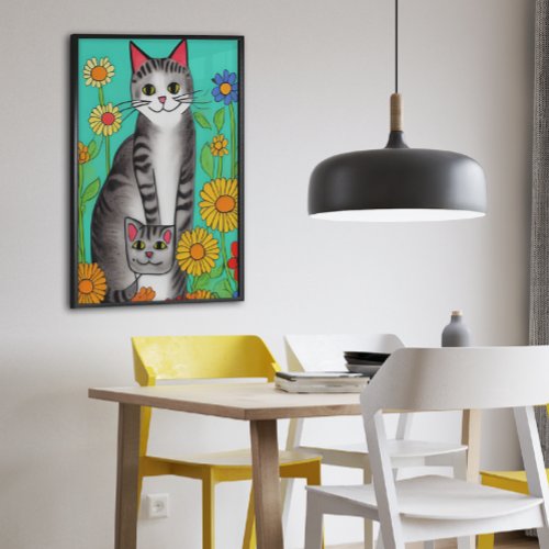 Cute Whimsical Folk Art Cat and Kitten Quote Poster