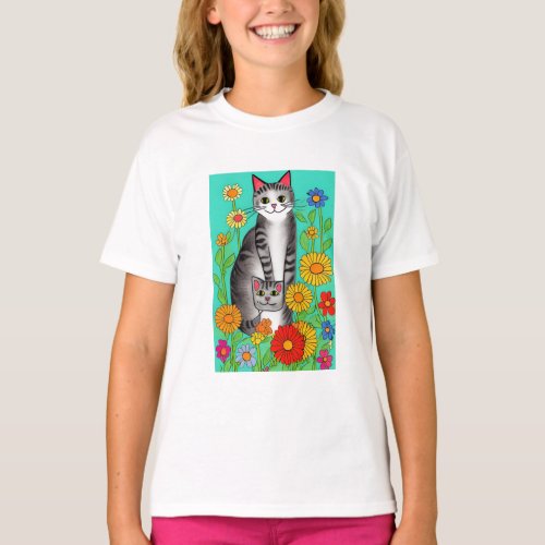 Cute Whimsical Folk Art Cat and Kitten Quote T_Shirt