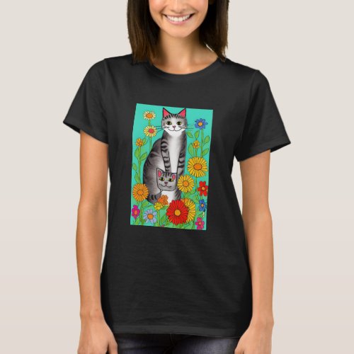 Cute Whimsical Folk Art Cat and Kitten Quote T_Shirt