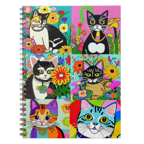 Cute Whimsical Fook Art Style Cartoon Cats Notebook