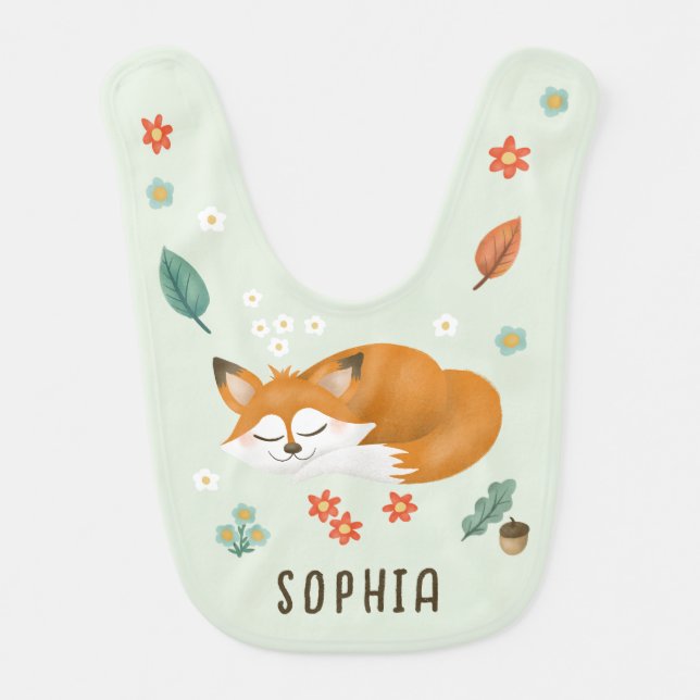 Cute Whimsical Forest Fox Fall Gender Neutral Baby Bib (Front)