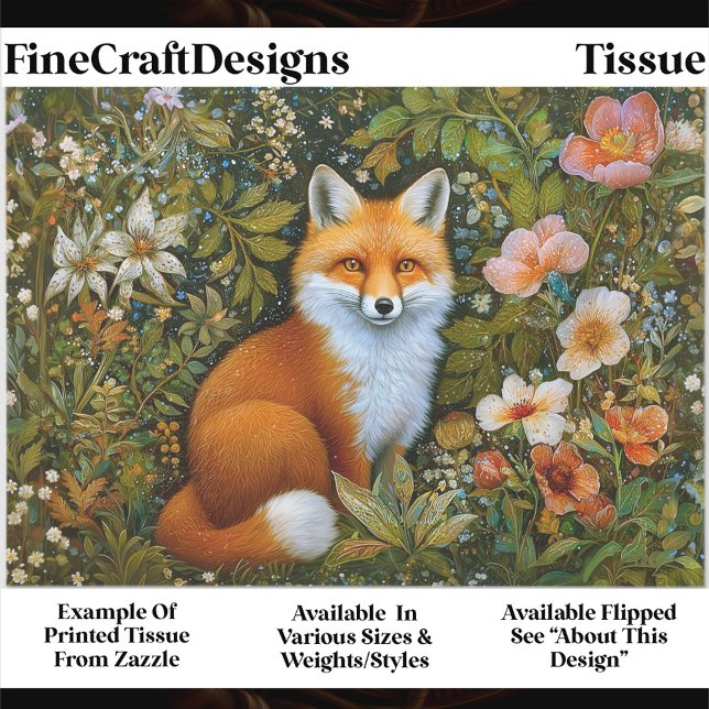 Cute Whimsical Forest Fox, Flowers ET9L Decoupage  Tissue Paper (Creator Uploaded)