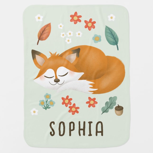 Cute Whimsical Forest Fox Gender Neutral Baby Blanket (Front)
