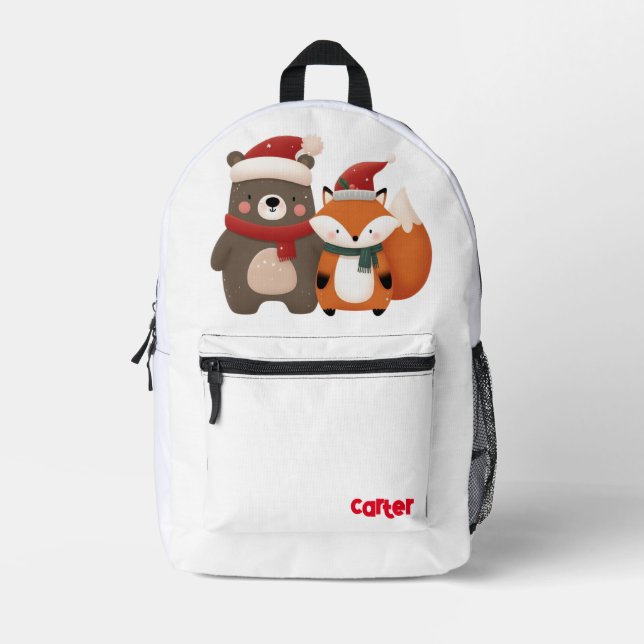 Cute whimsical fox & bear printed backpack (Front)