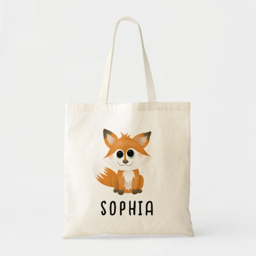 Cute Whimsical Fox Cartoon Kids Tote Bag