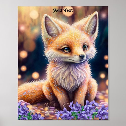 Cute Whimsical Fox Purple Flowers Nursery Wall Art