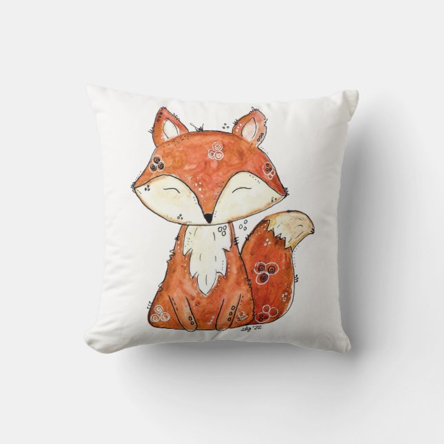 Cute Whimsical Fox Throw Pillow (Front)