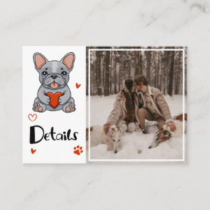 Cute Whimsical French Bulldog QR code Photo Enclosure Card