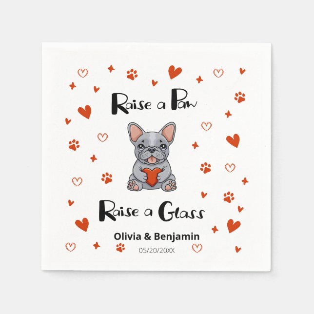 Cute Whimsical French Bulldog Save the Date Photo Napkins (Front)