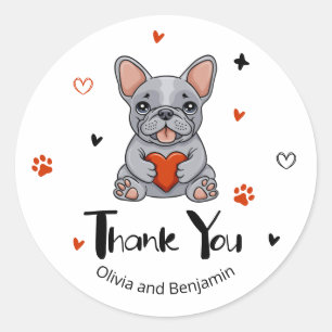 Cute Whimsical French Bulldog Thank You Classic Round Sticker