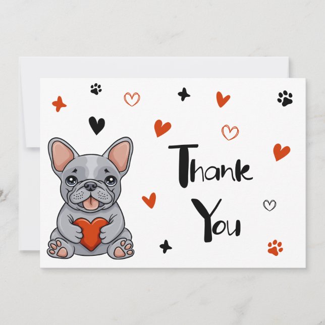 Cute Whimsical French Bulldog Wedding Thank You Card (Front)