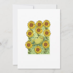 Cute Whimsical Frog And Sunflowers Illustration Invitation