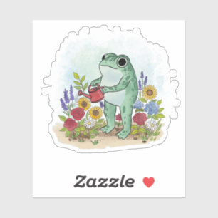 Cute Whimsical Frog In Flower Garden Illustration Sticker