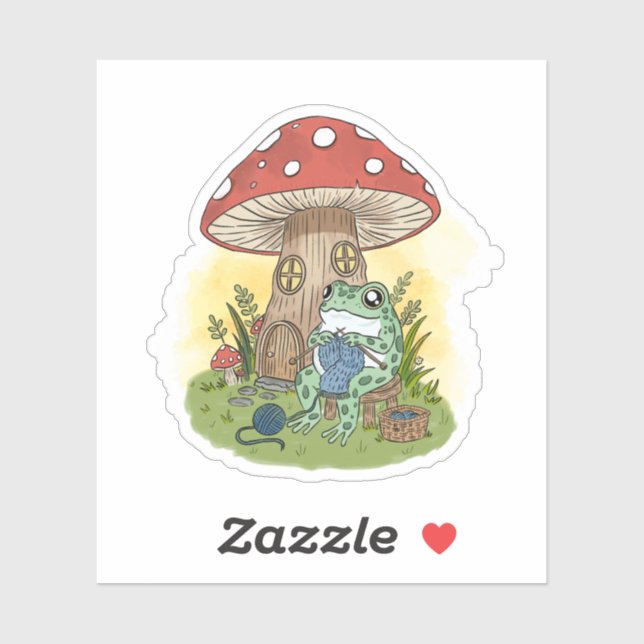 Cute Whimsical Frog Knitting Illustration Sticker (Sheet)