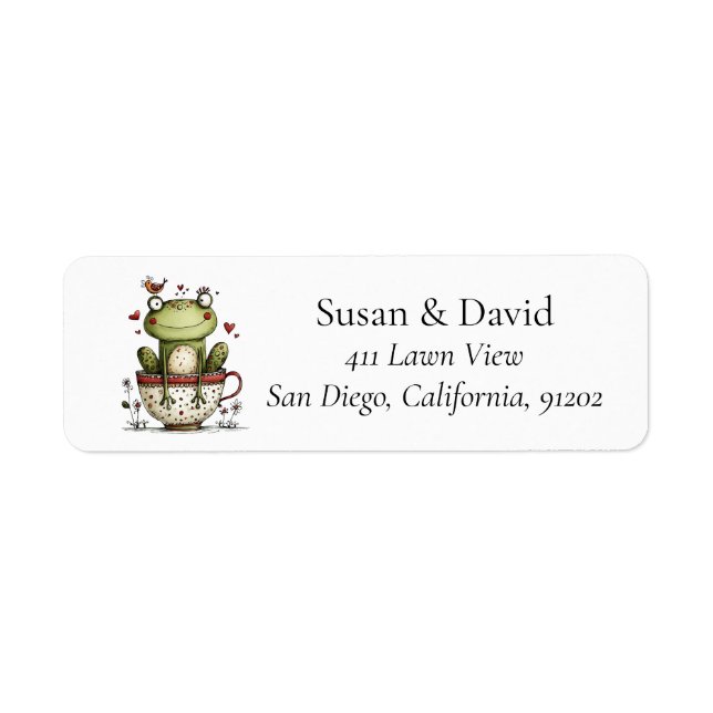 Cute Whimsical Frog Teacup Bird Garden Label (Front)