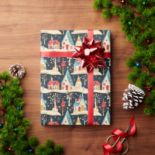 Cute Whimsical Fun & Festive Christmas Village Wrapping Paper