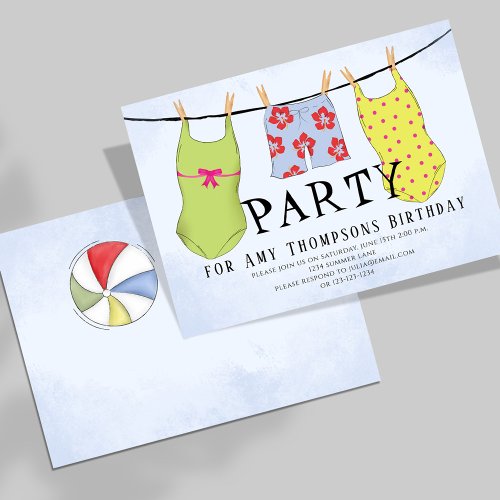Cute Whimsical Fun Pool Party Swimsuits Invitation