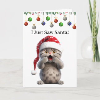 Cute Whimsical Funny Cat Christmas Greeting Card