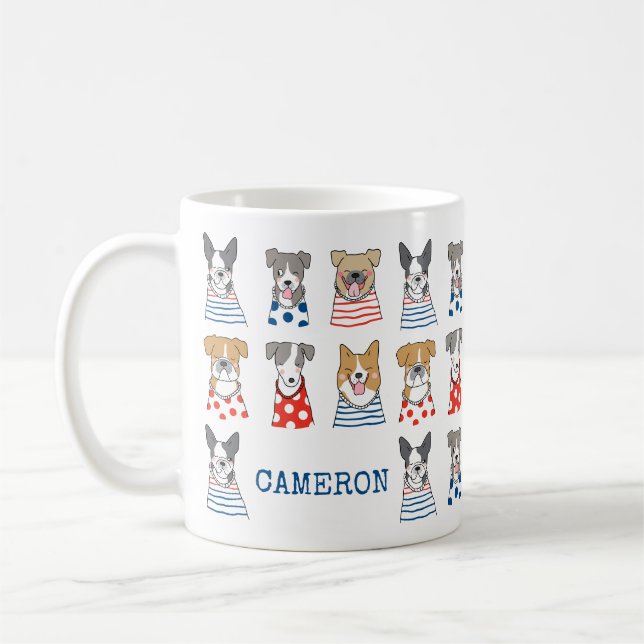 Cute Whimsical Funny Dog Illustration Personalized Coffee Mug (Left)