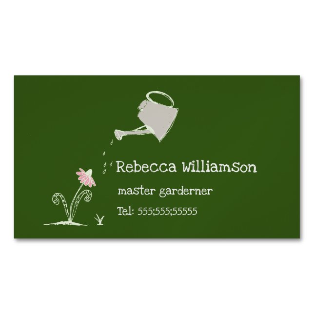 Cute Whimsical Gardening Services & QR Code  Business Card Magnet (Front)