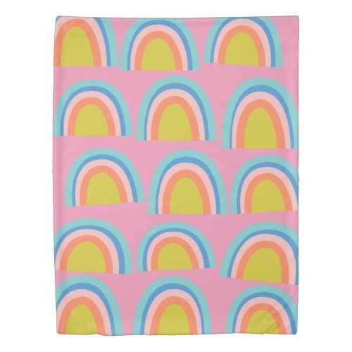 Cute Whimsical Geometric Rainbow Pattern Pink Duvet Cover