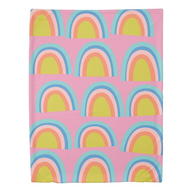 Cute Whimsical Geometric Rainbow Pattern Pink Duvet Cover (Front)