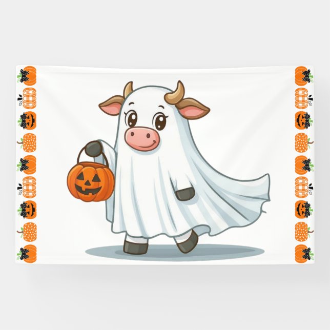 Cute, whimsical, ghost cow banner (Horizontal)