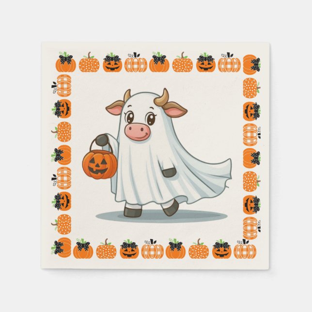 Cute, whimsical, ghost cow napkins (Front)