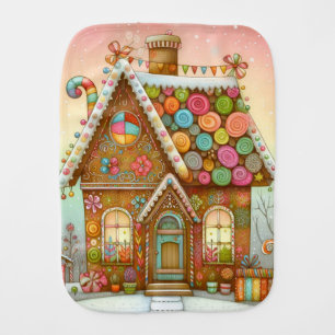 Cute, whimsical gingerbread house baby burp cloth