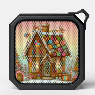 Cute, whimsical gingerbread house bluetooth speaker