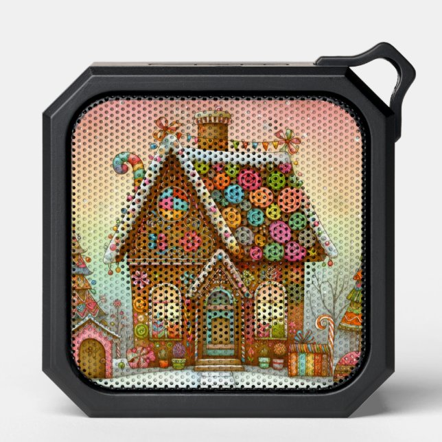 Cute, whimsical gingerbread house bluetooth speaker (Front)
