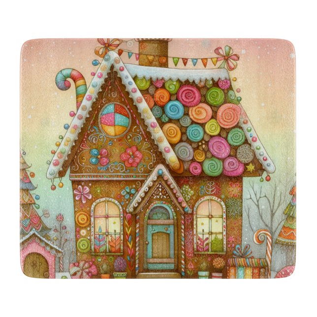 Cute, whimsical gingerbread house cutting board (Front)
