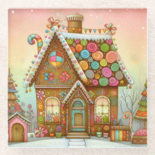 Cute, whimsical gingerbread house glass coaster