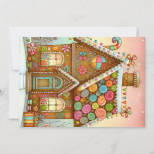 Cute, whimsical gingerbread house holiday card
