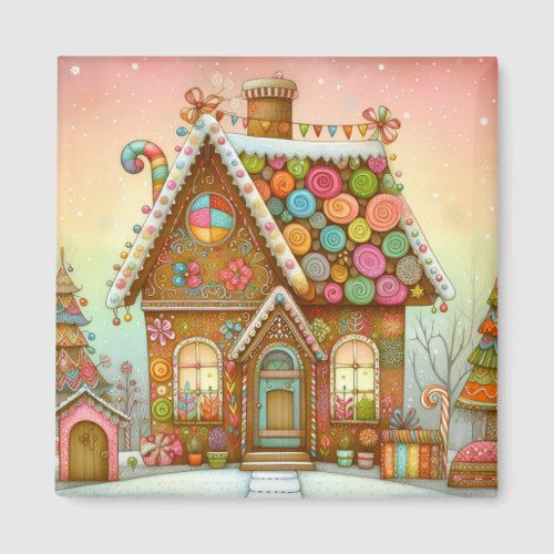 Cute whimsical gingerbread house magnet