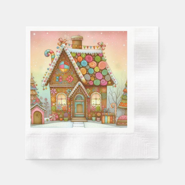 Cute, whimsical gingerbread house napkins (Front)