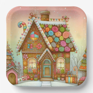 Cute, whimsical gingerbread house paper plates