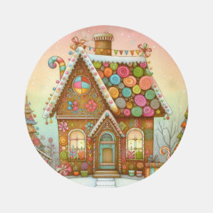 Cute, whimsical gingerbread house rug