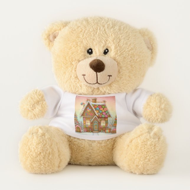 Cute, whimsical gingerbread house teddy bear (Front)