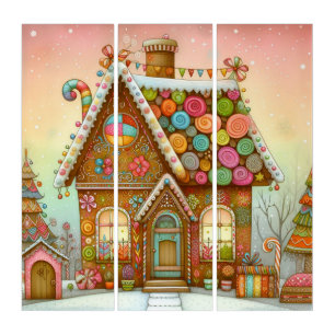 Cute, whimsical gingerbread house triptych
