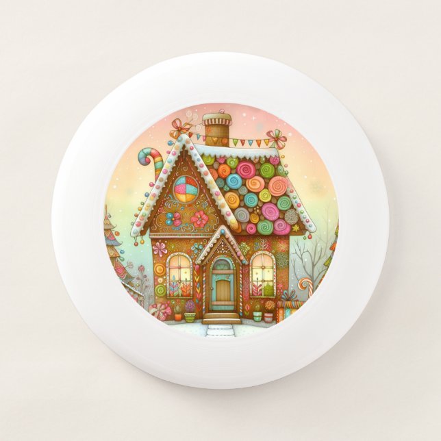 Cute, whimsical gingerbread house Wham-O frisbee (Front)