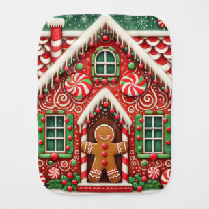 Cute, whimsical gingerbread man & house baby burp cloth