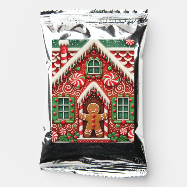 Cute, whimsical gingerbread man & house coffee drink mix (Front)