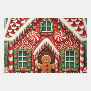 Cute, whimsical gingerbread man & house doormat